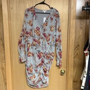XXL maurices Floral V-Neck Ruched Mini Dress